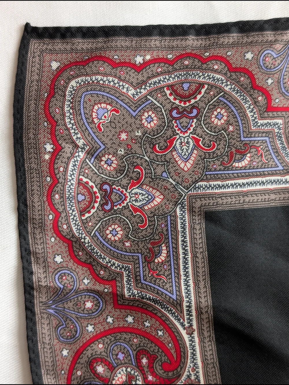Van Horn Silk Scarf 31x30 Black Red Beige Floral